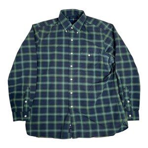 Ralph Lauren Shirt Mens Large Green Navy Tartan Plaid Button Down Long Sleeve